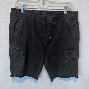 Hollister Mens Jogger Cargo Shorts Black Advanced Stretch Raw Hem Size L‎ 9"